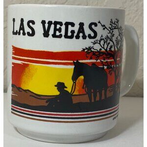 Vintage Las Vegas 1987 Reno Tahoe Ceramic Mug Horse Cowboy Desert Southwestern